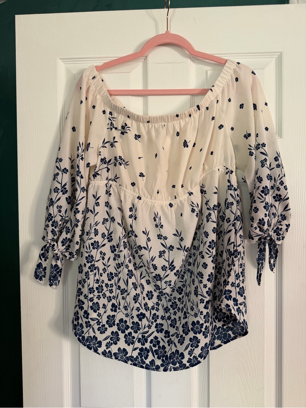 Haute Monde Cream Blouse with Navy Floral Print